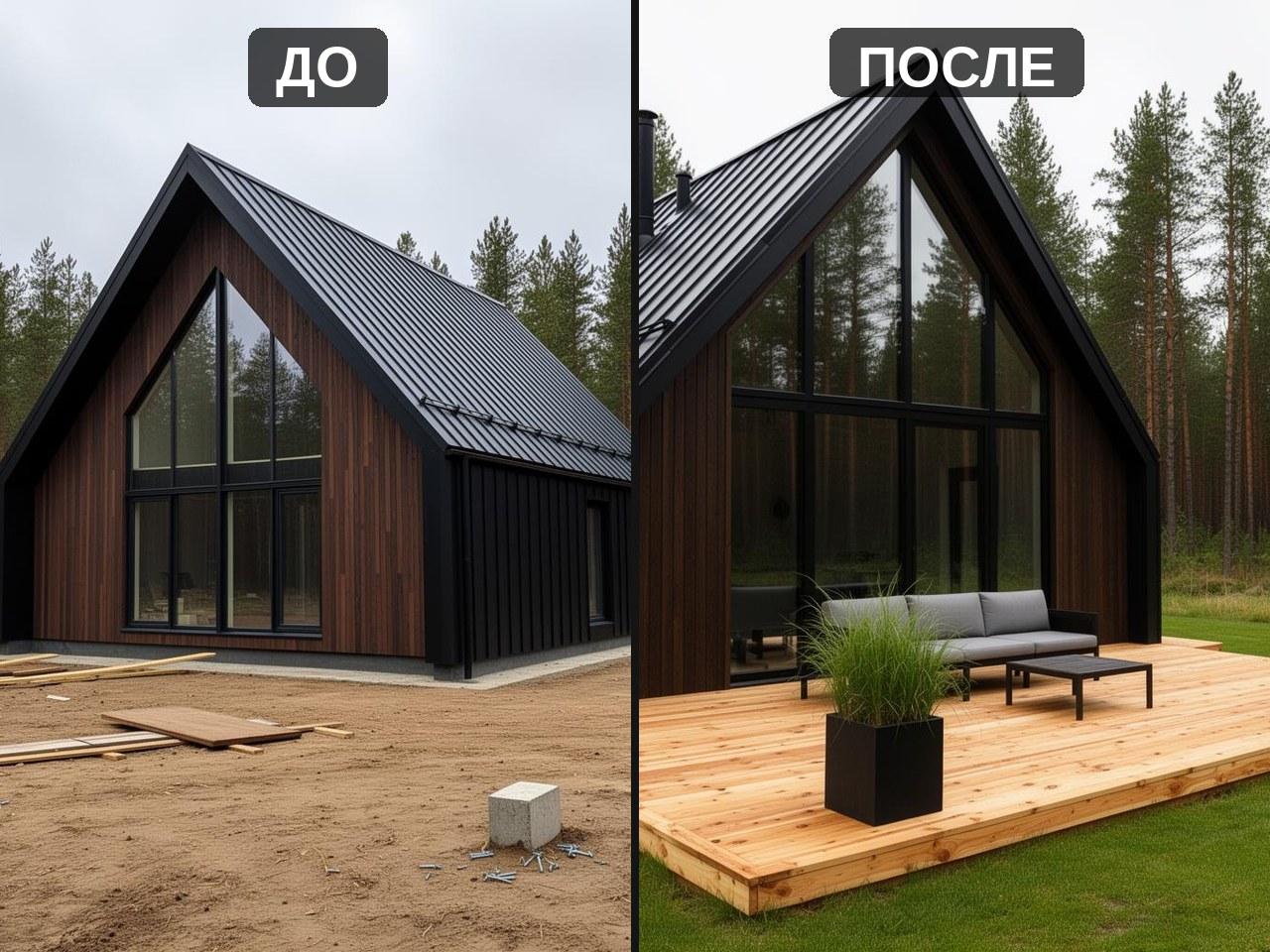 Приозерск, КП «Ладога»: Терраса вокруг A-frame дома