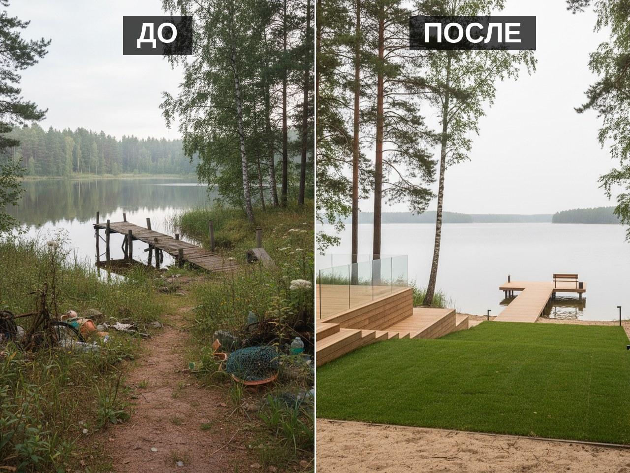 Репино, берег озера: Терраса на берегу озера с укреплением
